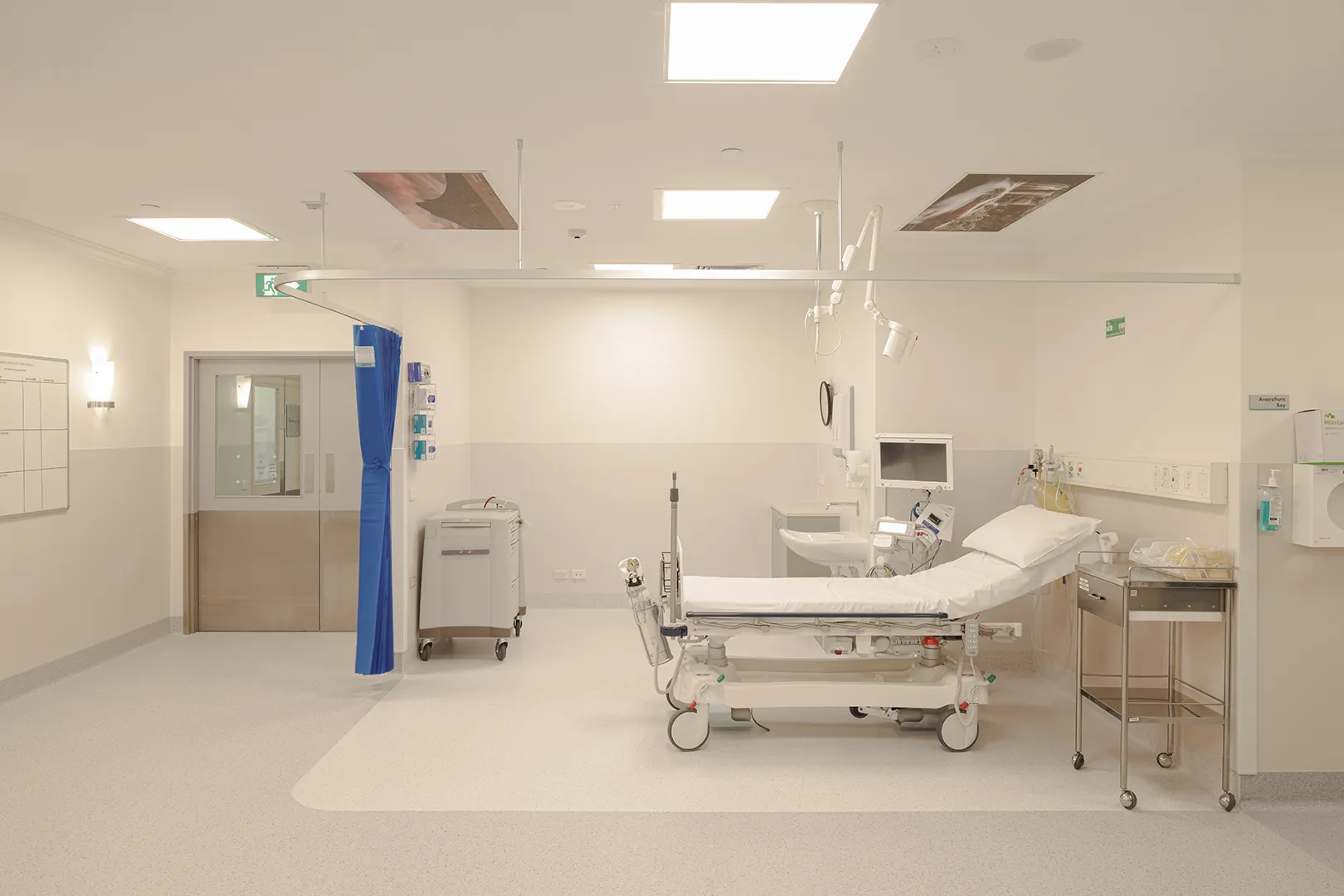 Specialist procedure room at Stawell Hospital featuring clinical treatment equipment, patient bed, and integrated healthcare technology.