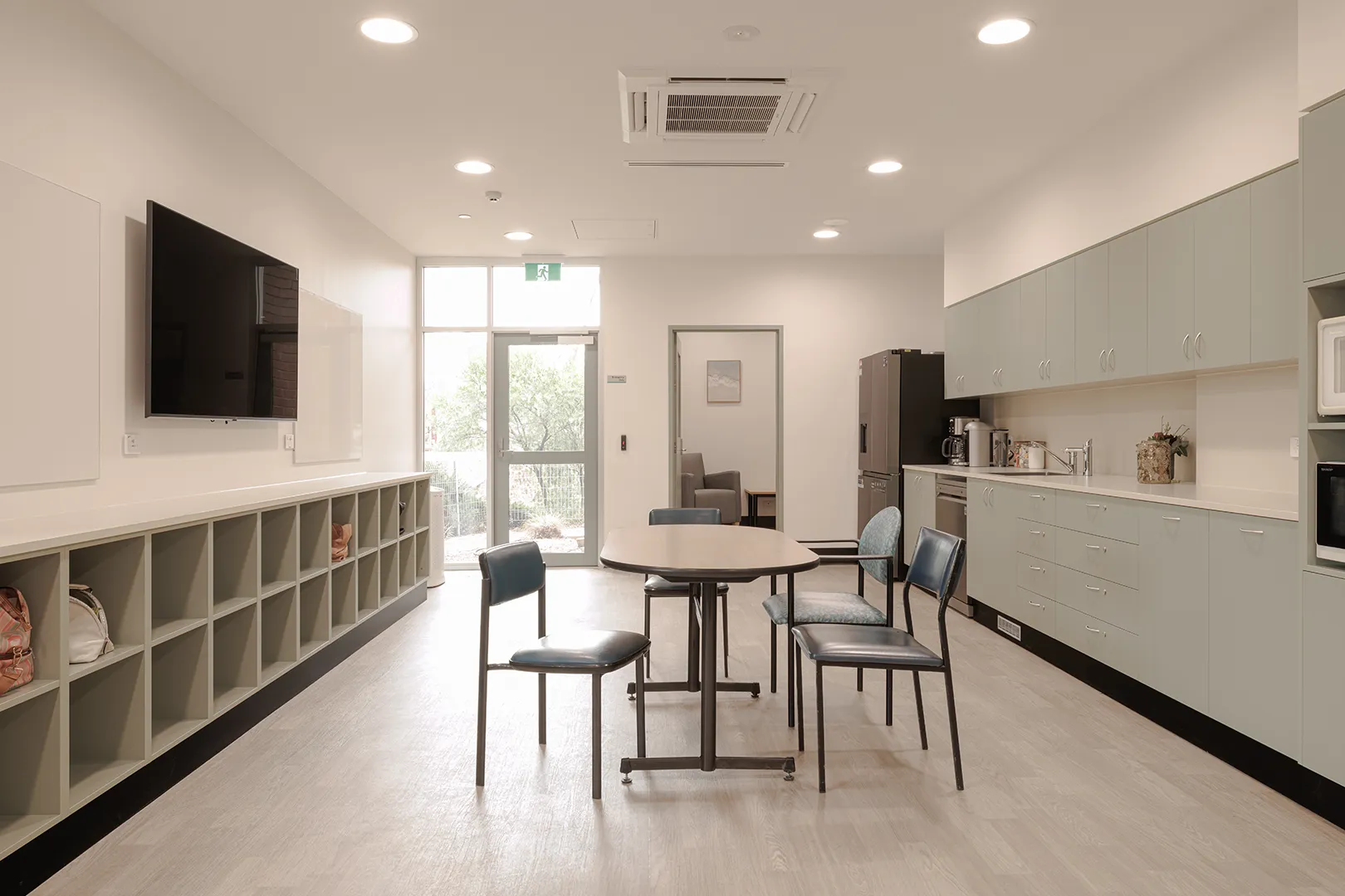 Purpose-designed staff lounge providing breakout, dining, and kitchen facilities within the Stawell Hospital redevelopment.